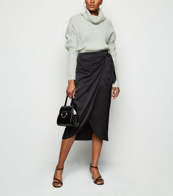 Black Satin Wrap Midi Skirt | New Look
